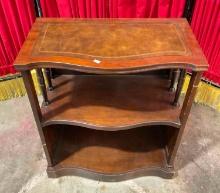 Vintage Mahogany 2-Tier Bookcase w/ Embossed Leather Look Top & Curved Front. See pics.