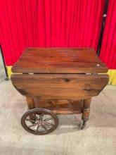 Vintage Drop Leaf Wooden Tea Tray Bar Cart. Very Good Condition. See pics.