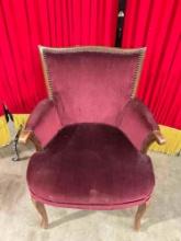 Lovely Vintage Parlor Accent Chair w/ Wine Red Velvet Upholstery. Very Good Condition. See pics.