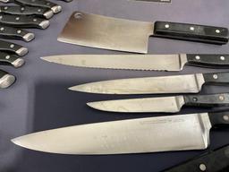 Assortment of Knives, 5 Wusthof, 1 Henckels, 3 Pampered Chef, Gerber Honing Rod w/ Knife Block