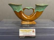 Early 20th Century Van Briggle Pottery Double Ended Vase, 10 inches wide, Orange-Brown w/ green rim