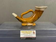 Early 20th Century Van Briggle Pottery Horn-Shape Vase, 9 inches wide, Orange-Brown w/ White rim