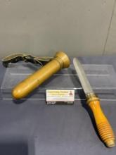 Rare US WWII Navy Diving Knife w/ Screw in Bronze sheath by Morse Diving Equipment, 7 inch blade