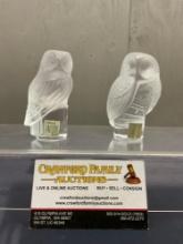Pair of Lalique Crystal Chouette Frosted Glass Owls, Both marked Lalique France