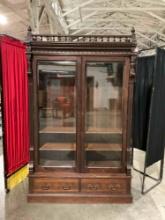 Antique Victorian Eastlake Style Wooden Glass Fronted Bookcase w/ 3 Shelves. See pics.