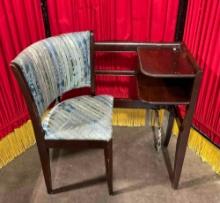 Antique Wooden Telephone Gossip Chair w/ Blue Upholstery. Very Good Condition. See pics.