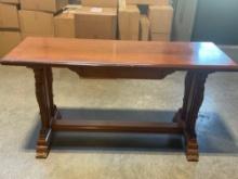 Ornately Carved Antique Writing / entry way Desk, sliding drawer underneath, 31h x 60w x 22d inches