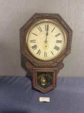 Antique New Haven 8-Day Regulator Time Clock, 27h x 17w x 5d inches