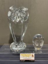 Sevres Crystal Owl Sculpture 12.25 tall & Hanne Dreutler Owl Paperweight 4.25 inch tall