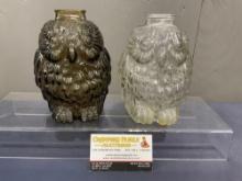 Pair of Wise Old Owl Coin Banks, Clear & Smoke color approx 6.125 inches tall
