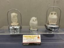Vintage Owl Lamp Made in Japan, 1 extra globe, 1 missing reservoir, tallest is about 5.5 inches