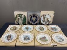 11 Bird, mostly Owl Collectible Plates, 1 Audubon, 1 Hamilton, 1 Goebel, 8 E.M. Boehm Pattern in ...