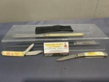 Rosco Stainless Long Knife, Coca-Cola Pocket Knife, & Nice Parker-Edwards Pocket Knife in sheath