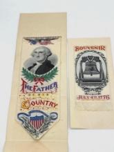 Antique 1893 Columbian Expo George Washington Silk Stevengraph & 1876 4th of July Silk Bookmarks