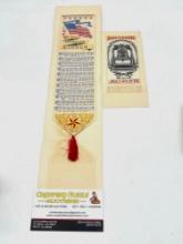 1893 Columbian Expo "Star Spangled Banner" Silk ribbon & 1876 July 4th 1776 Centennial Silk Souve...