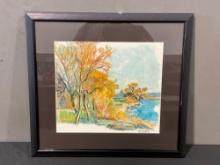 Framed Pastel piece titled Lake Como by Elton G. Krafft, measures approx 19.5h x 21w inches