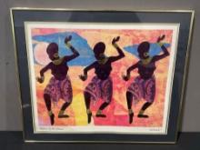 Framed Lithograph Rhythm of the Dance by Halessie, 20.5h x 24.5w inches