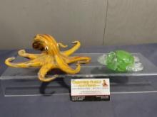 Glass Art Octopus & Turtle, Handblown Art, & Dynasty Gallery Green Turtle