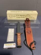Case USA XX USMC Knife w/ Leather Sheath, Leather stack handle, NIP