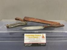 Vintage/Antique rare Russell Belt Knife, Canada, w/ old whetstone in leather