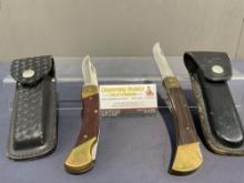 Uncle Henry Schrade LB7 & Jet-Aer G-96, pair of Folding Knives, w/ sheaths