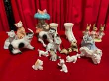 18 pcs Vintage Miniature Porcelain Assortment. Shoe S&P Shakers, Cats & Dogs! See pics.