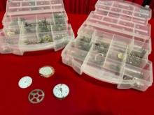2x pcs Rubbermaid Organizers w/ Uncounted Vintage Pocket Watch Gears & Parts. See pics.