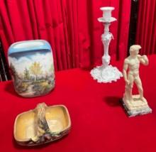 4 pcs Small Decor Collection. Composite David Sculpture, Ceramic Vase & More! See pics.