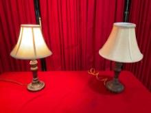 Pair of Modern Composite Table Lamps w/ Cream Cloth Shades. Tested, Work. See pics.