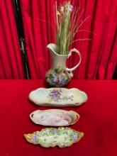 4 pcs Vintage Ceramic Assortment. Limoges & Prussian Royal Ruddlstadt Dish & More! See pics.