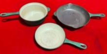 3 pcs Le Creuset Made in France Emerald Green Enameled Cast Iron Cookware. See pics.