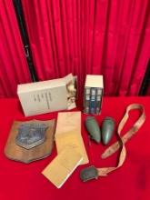 9 pcs Vintage Military Memorabilia. NIB Headset, U.S. Indian Service Notebooks, & More! See pics.