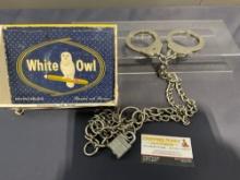 Vintage Japanese FIE Handcuffs w/ Waistchain, w/ Key & Lock in cigar box