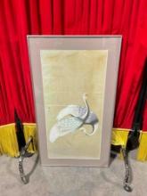 Vintage Framed Asian Style Painting of Cranes. Excellent Condition. Measures 19" x 34" See pics.