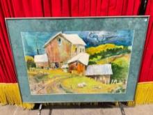 Framed Original Painting of Village Scene, Signed by Artist Sindelar. Measures 36" x 26" See pics.