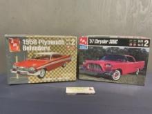 Pair of AMT Kits, 1957 Chrysler 300C & 1958 Plymouth Belvedere, 1:25 Scale, in plastic wrap
