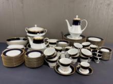 Large Set of Legacy by Noritake Valhalla pattern #2799, approx 113 pieces, Cobalt w/ Gilt Edges
