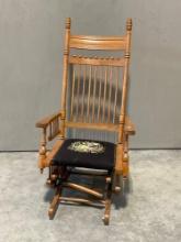 Early 20th Century Rocking Chair, Needlepoint Cushion, needs some TLC, 47.5h x 23.5w x 25d inches