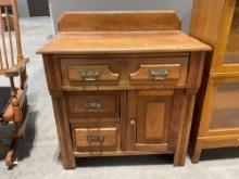 Early 20th Century Walnut? Dry Sink, 3 Drawers & Cabinet, w/ Etched Metal drawer pulls