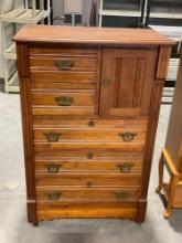 Antique Westlake Era Satin Walnut Chest of Drawers w/ caster wheels, 5 drawers & 1 cabinet, 49h x