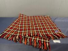 Vintage Woven Pendleton Blanket, approx 56 x 64 inches, Red/Orange/White plaid like pattern