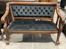 Stunning 18th Century Claw Foot & Ball Settee Bench Black upholstery, 36h x 50w x 25d inches