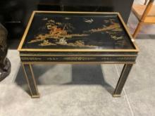 Vintage Chinoiserie Sketchbook by Drexel Heritage Coffee Table, Black & Gold w/ Fishing scene on ...