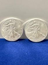 2 X 2017 Uncirculated .999 Silver 1 oz. American Eagles nice coins