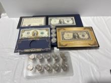 2 x 1957 Silver certificates,1 x UNC & Silver Highlighted, 1x 24K Gold $2 Bill, & 83 State Quarters