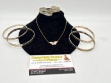 5 x Sterling Silver cuff Bracelets & A 15" 925 Silver Vermeil Butterfly Necklace From Norway