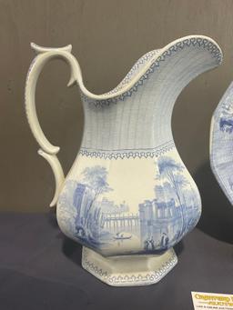 Pair of Antique Ironstone pieces, Bates, Walker & Co. Pitcher & J. Clementson Bowl, marked Siam