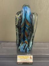 Large Art Glass Piece, Rainbow Metallic patterns, clear overlay, approx 11.5 inches tall