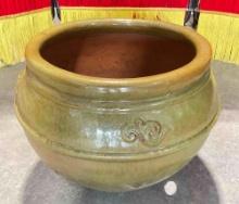 Large Olive Green Glazed Terra Cotta Planter Pot. 23" x 23" x 17" Excellent Condition. See pics.