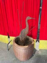 Rustic Steel Heron Bird w/ Reeds Yard Art Garden Sculpture. Excellent Condition. See pics.